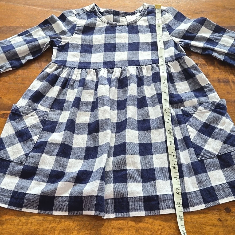 Hanna Andersson Navy Blue And White Gingham Flannel Dress Size 4T